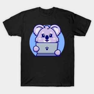 Cute koala with laptop cartoon design T-Shirt